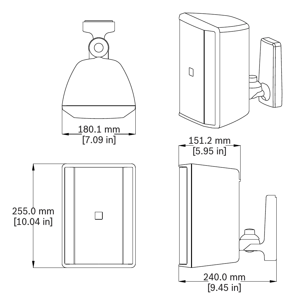 Electro-Voice EVID-S5.2TB dimensions and wall-mount bracket diagram