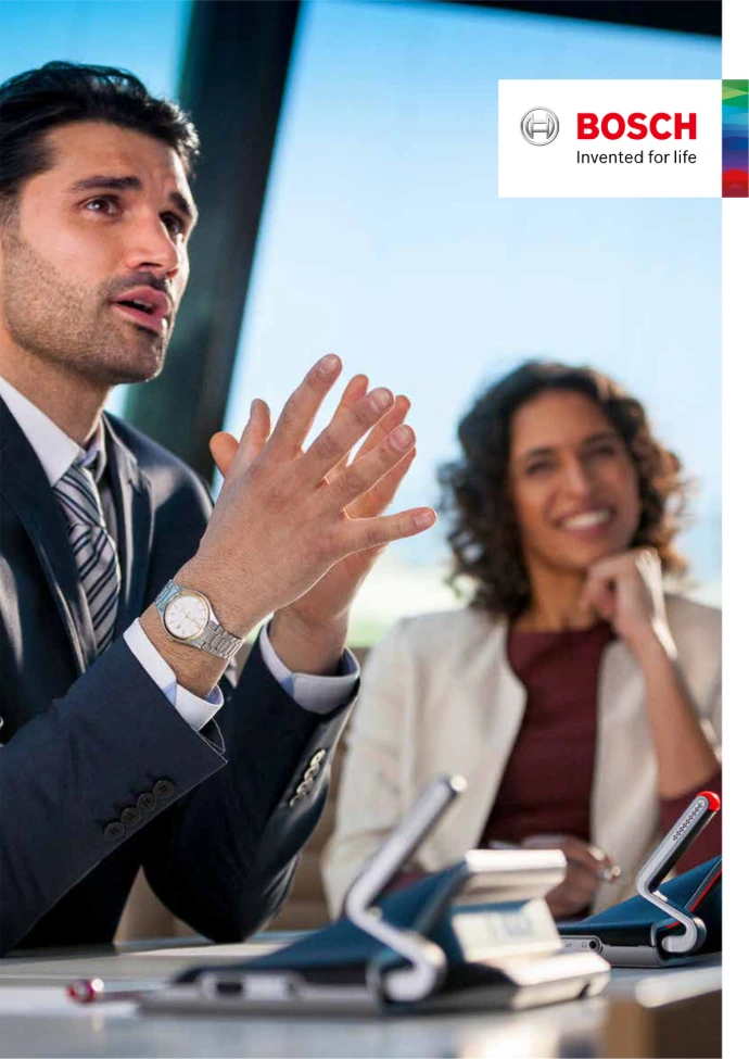 Bosch DICENTIS IP conference system with tabletop discussion devices in a meeting room