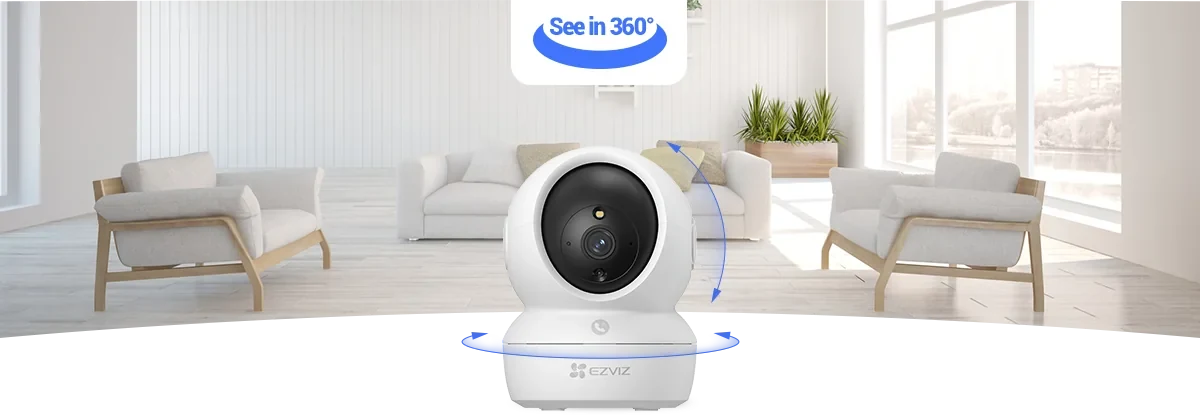 EZVIZ H6c Full HD 1080p with 340 degree horizontal and 55 degree vertical rotation in a living room