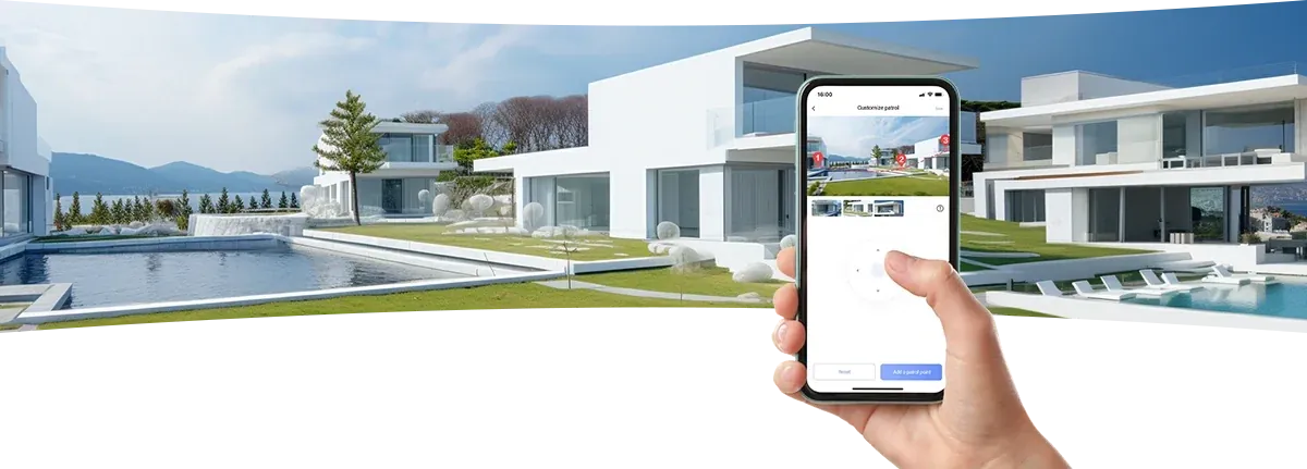 EZVIZ H80x Dual patrol mode covering a modern home, controlled from the EZVIZ app