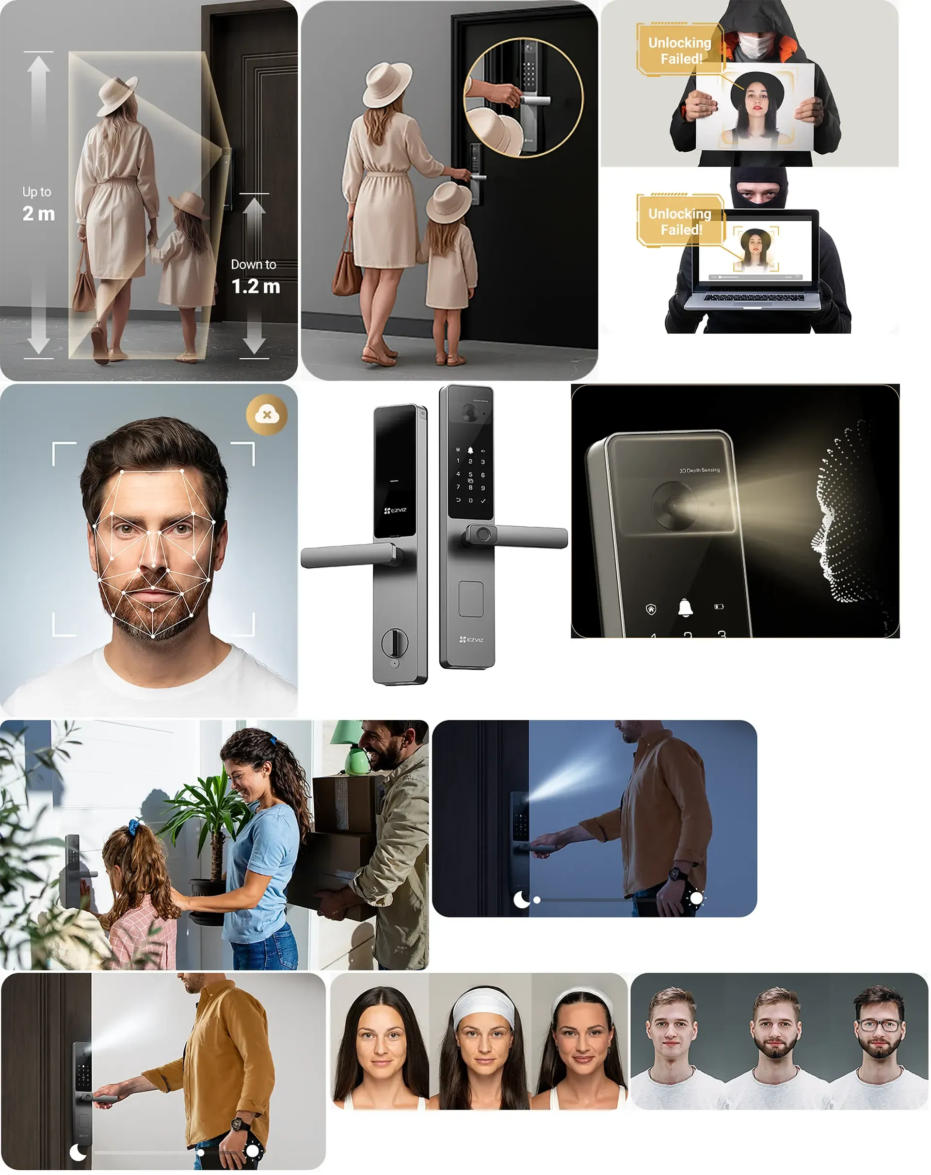 EZVIZ DL20FVS Plus 3D facial recognition scanning a face in the dark