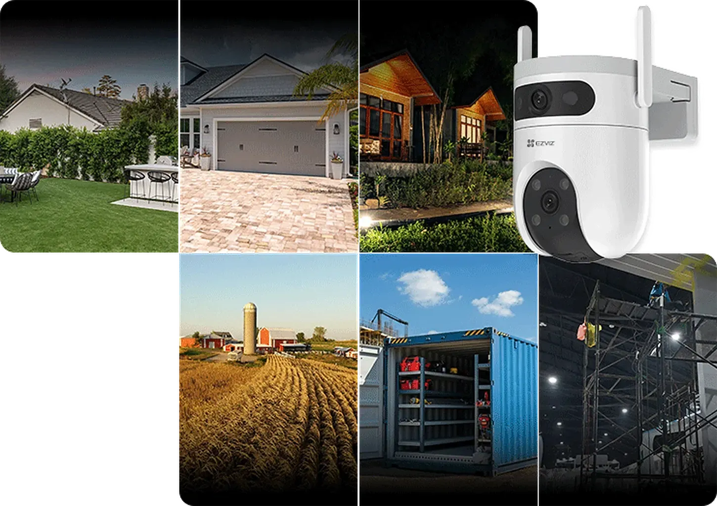 EZVIZ H9c Dual 4G 3K & 3K camera for villa backyards, garages, forest cabins, farm land, construction sites and temporary exhibitions