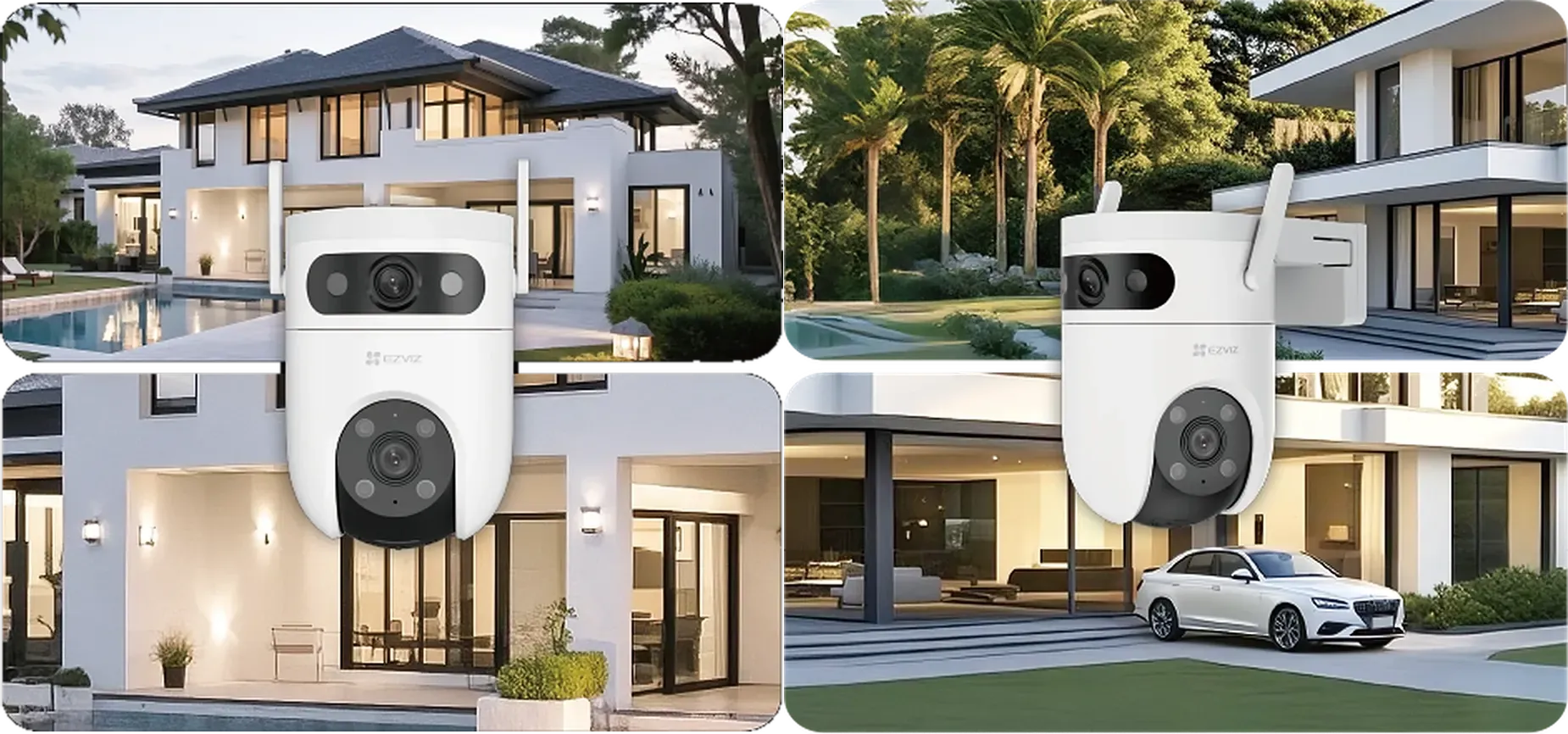 EZVIZ H9c Dual 4G 3K & 3K with a 2.8 mm wide-angle lens and a 6 mm close-up lens watching the same villa
