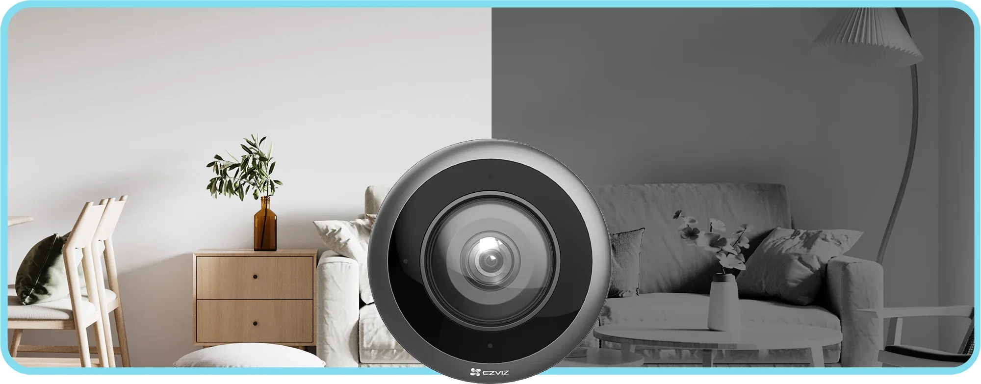 EZVIZ E4p day view and infrared night view of the same room