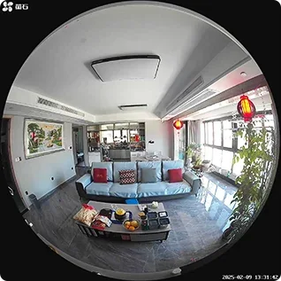 EZVIZ E4p fisheye view of a living room