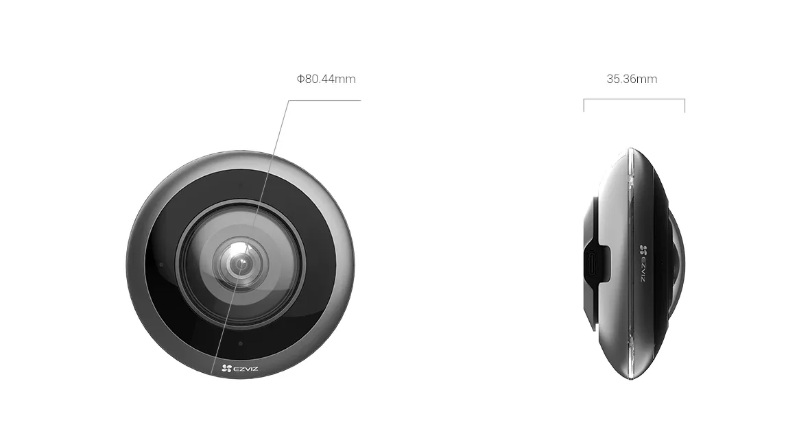 EZVIZ E4p dimensions, front and side view