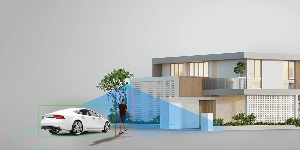 EZVIZ H8c Pro detecting a person and a car arriving at a house