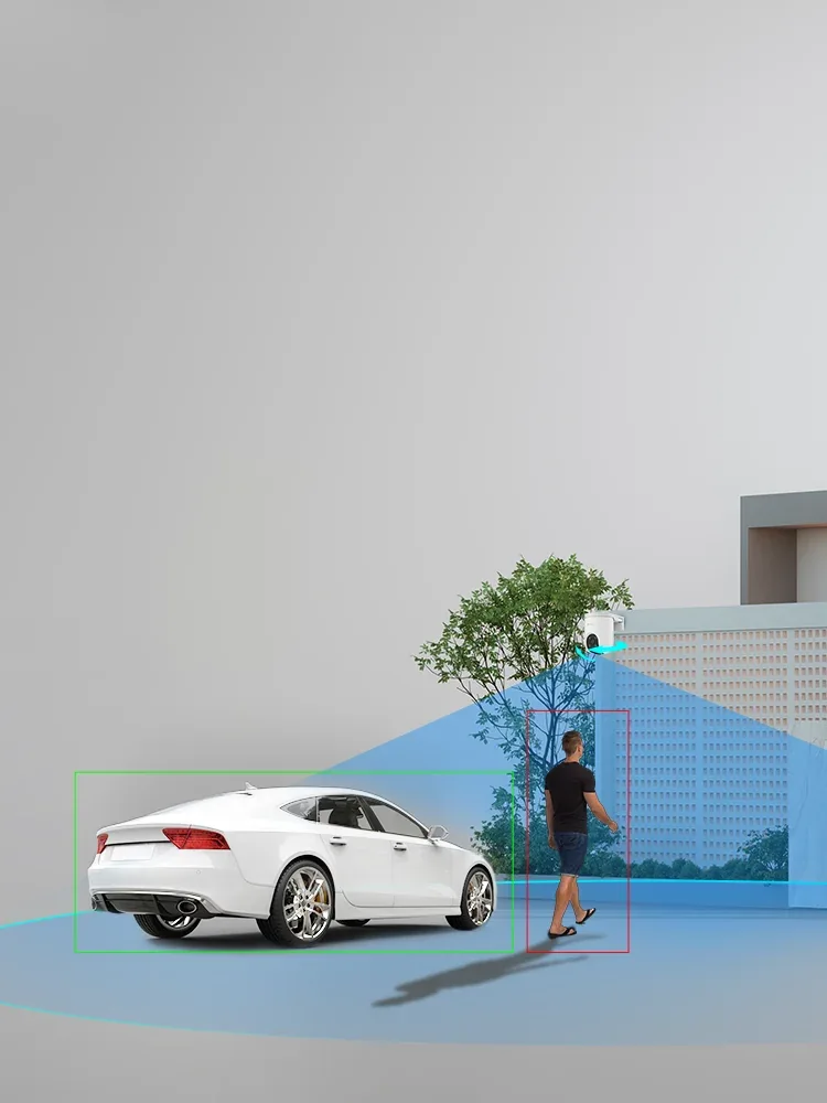 EZVIZ H8c Pro detecting a person and a car arriving at a house