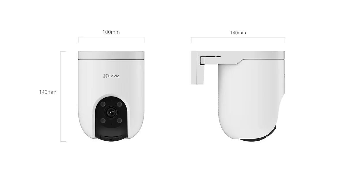 EZVIZ H8c Pro 3K dimensions, front and side view