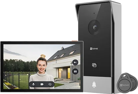 EZVIZ HP5 kit: 2MP 1080p outdoor doorbell panel, 7-inch indoor touch monitor and two RFID tags