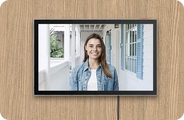 EZVIZ HP5 7-inch color touch screen indoor monitor showing a visitor at the door