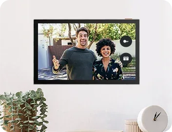 Visitors shown on the EZVIZ HP5 7-inch indoor monitor with unlock buttons