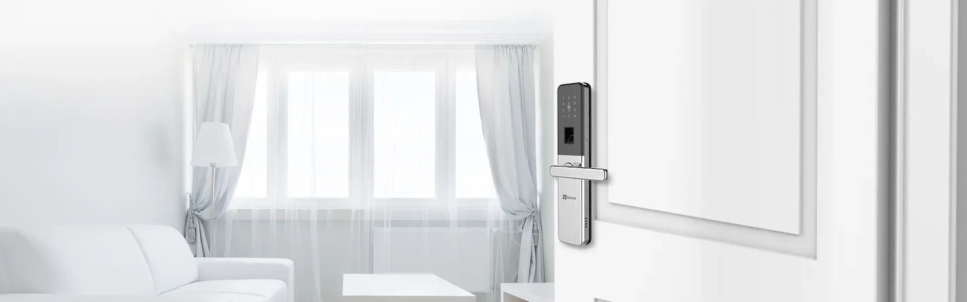 EZVIZ DL10 fingerprint smart lock fitted on a home front door